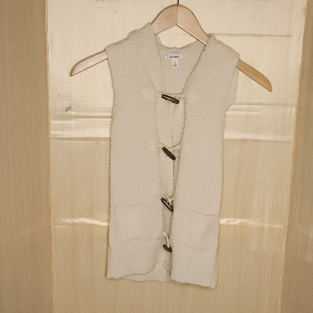 Old Navy Tan Hooded Long Cardigan Vest With Toggles Large
